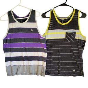 Ocean Current Tank Top Shirt Teen Mens Medium Striped Pocket Casual Beach Summer